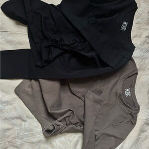 Casual Long Sleeve Tops - Black and Brown